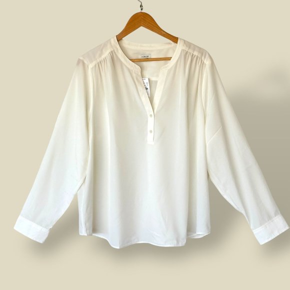 NEW J.Crew Popover Placket Blouse in Ivory Career Preppy Sheer Boho Plus Size 2X - Picture 2 of 11